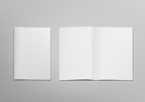3D Blank Clear Opened Magazine Mockup With Cover. EPS10 Vector