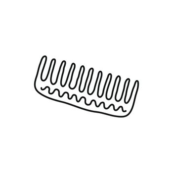 Simple outline doodle hair comb icon isolated on white background.