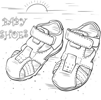 Sketch vector. Children's sandals for a boy. Shoes.