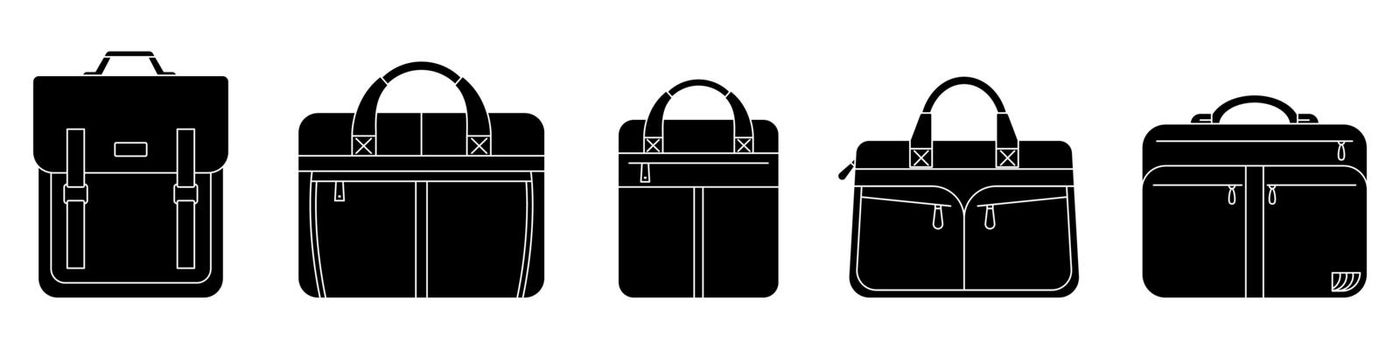Briefcase icon. Vector illustration. Set of black briefcase icons. Isolated men's bags
