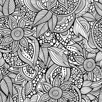 Sketchy doodles decorative floral outline ornamental seamless pattern