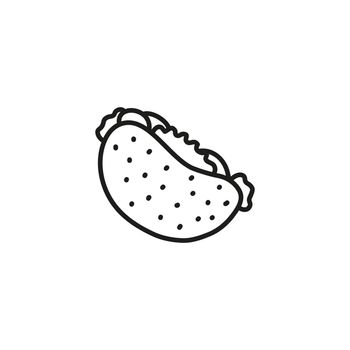 Doodle outline taco isolated on white background.