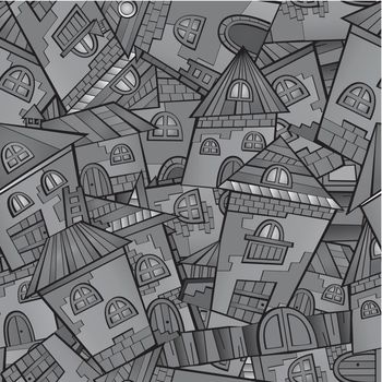 Cartoon vector fairy tale drawing town. seamless pattern