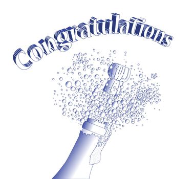 Congratulations Champagne bottle being opened with froth and bubbles over a white background