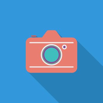Camera icon. Flat vector related icon with long shadow for web and mobile applications. It can be used as - logo, pictogram, icon, infographic element. Vector Illustration.