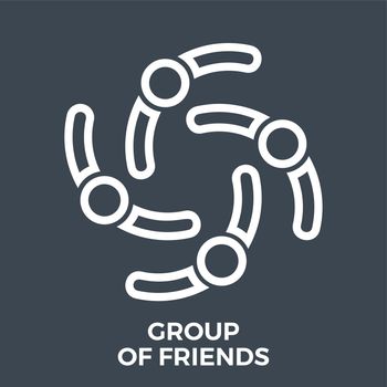 Group of Friends Thin Line Vector Icon Isolated on the Black Background.