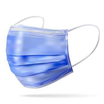 Medical mask is a disposable medical device, a barrier to the spread of airborne infections. Blue product. Realistic image on a white background.Vector