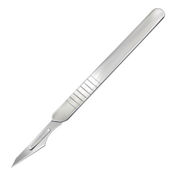 Scalpel with a removable blade. Manual surgical instrument. Medicine and health. Isolated realistic object on a white background. Vector illustration.
