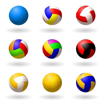 Ball for volleyball. set of multi-colored balls for volleyball, pioneball, handball. Sport and recreation. Objects on white background. Vector illustration
