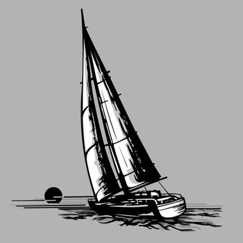 Sailboat on a grey background. Vector illustration art.