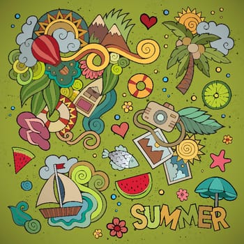 Summer and vacation hand drawn vector symbols and objects
