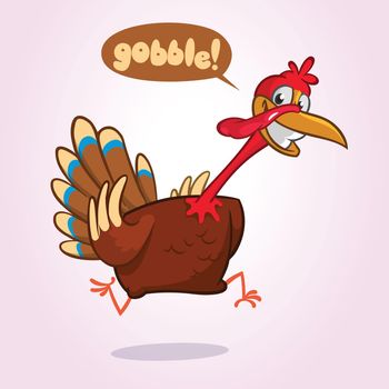 Turkey Escape Cartoon Character. Thanksgiving Vector Illustration Isolated on white