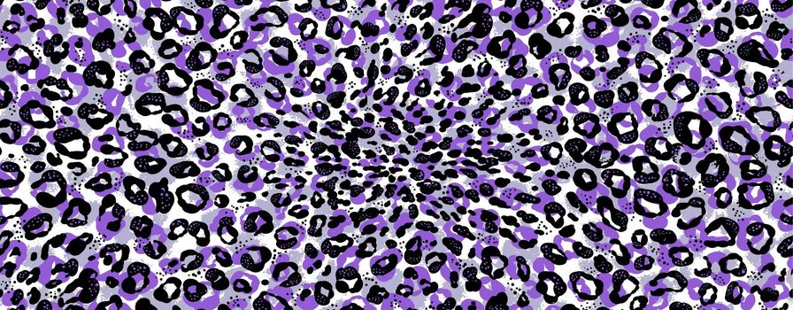 Horizontal banner. Purple fashionable leopard animal print. Vector.