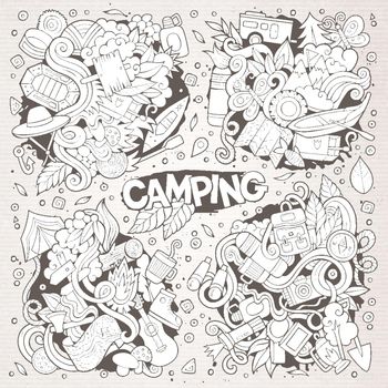 Camping nature hand drawn vector symbols and objects