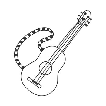 Acoustic guitar icon in doodle style. Hand drawn illustration. Vector cartoon classic guitar or ukulele.