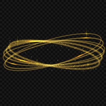 Vector circle golden light tracing effect. Glowing magic fire ring trace