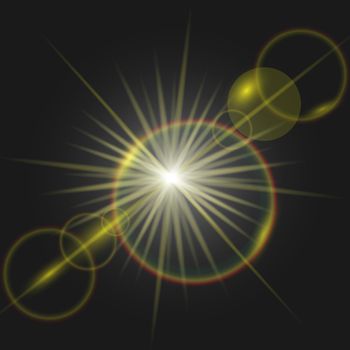 Sun light with lens flare effect, vector background.