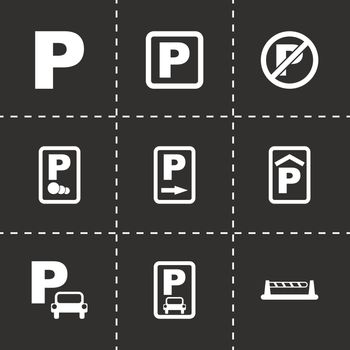 Vector parking icon set on black background
