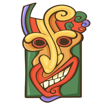 Hawaiian tiki statue mask. Tribal totem mask hand drawn design element , colored face vector illustration