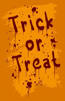 Graphic hand draw black and orange drawn sign Trick or Treat. On orange grunge background. Halloween vector icon.