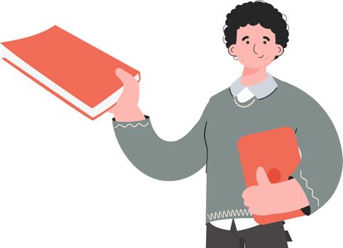 The guy is waist-deep with a book. Isolated. Element for presentations, sites. Vector illustration