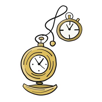 Old gold pocket watch isolated on white. Sketch for your design. Vector illustration