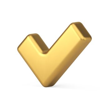 Premium metallic golden diagonal checkmark done ok good confirm badge realistic 3d icon vector illustration. Isometric positive vote choice check mark label acceptance agreement approved success