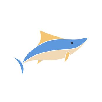 Image of sea shark doodle style vector illustration. Ocean underwater character for baby stuff design. Fish color icon isolated object