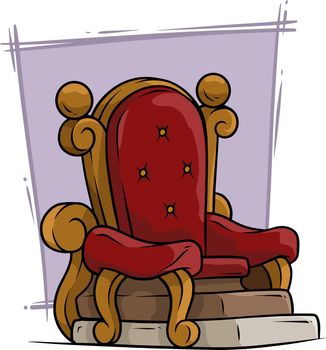 Cartoon wooden vintage red throne royal armchair on violet background. Vector icon.