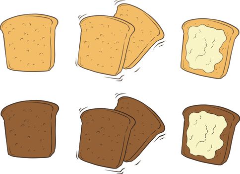 A vector illustration set of cartoon tasty toasted bread with butter