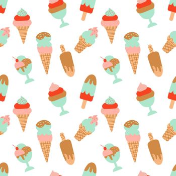 ice cream cone, waffle seamless pattern Creative vector on White background for fabric, textile stock illustration
