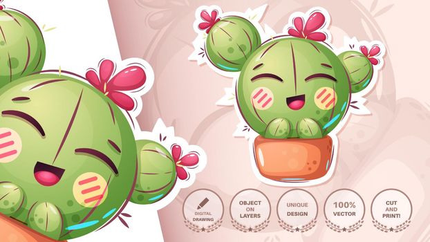 Cute cartoon cactus - funny sticker. Vector eps 10
