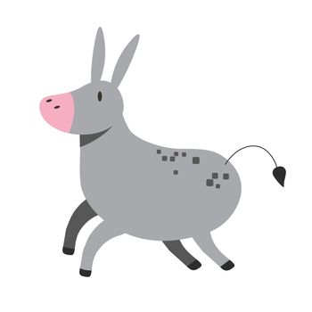 Donkey on white background. brayer isolated. Cartoon Mule. domestic stubborn