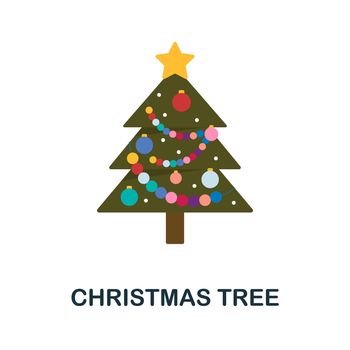 Christmas Tree flat icon. Simple colors elements from christmas collection. Flat Christmas Tree icon for graphics, wed design and more.