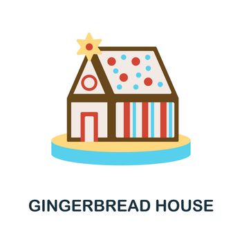 Gingerbread House flat icon. Simple colors elements from christmas collection. Flat Gingerbread House icon for graphics, wed design and more.