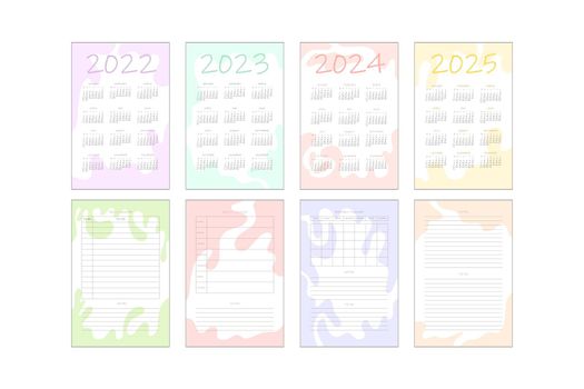 2022 2023 2024 2025 calendar and daily weekly monthly planner to do list with delicate minimalist design.