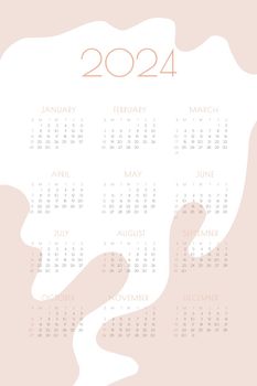 2024 calendar with delicate minimalist design pastel color palette.