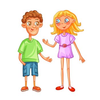 Nice characters are a boy and a girl. Teenagers isolated on a white background vector illustration.