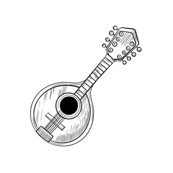 Mandolin stylized graphic arts hand drawn vector sketch icon isolated on background.