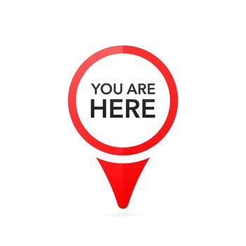 Red pointer with you are here on white background. White background. Vector illustration
