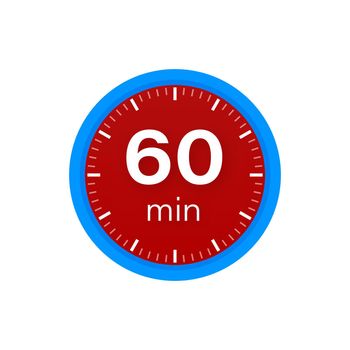 The 60 minutes, stopwatch vector icon. Stopwatch icon in flat style on a white background. Vector stock illustration