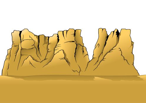Sandstone Mountains - Colored Cartoon Illustration Isolated on White Background, Vector