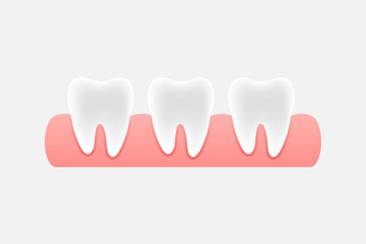 Tooth in cartoon style on light background. Vector illustration 3d. White background.