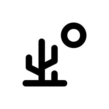 Desert vecor icon in simple flat style. Cactus with sand and sun desert symbol. Vector EPS 10