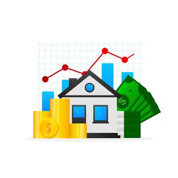 Cartoon infographic. House money. Vector isometric illustration. Cartoon vector illustration. Finance isometric.