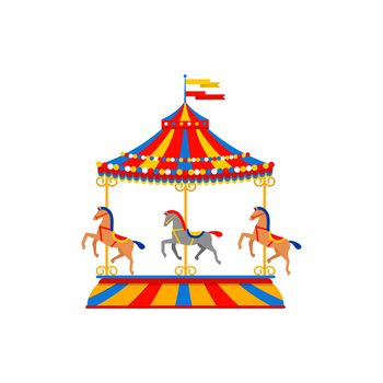 Colorful Merry Go Round Carousel in flat style on white background