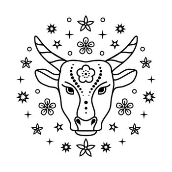 Ox Chinese zodiac sign in line art style on white background..