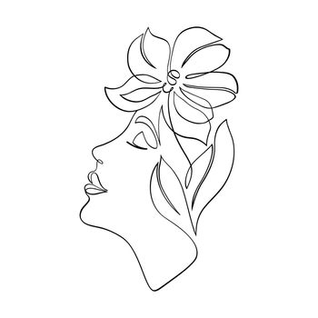 Minimal woman face on white background.One line drawing style..
