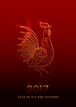 Fire Rooster Chinese New Year Symbol, vector poster