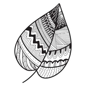 Vector zen tangle and doodle leaf. Nature coloring book. Black and white zentangle. Doodle handdrawn illustration.